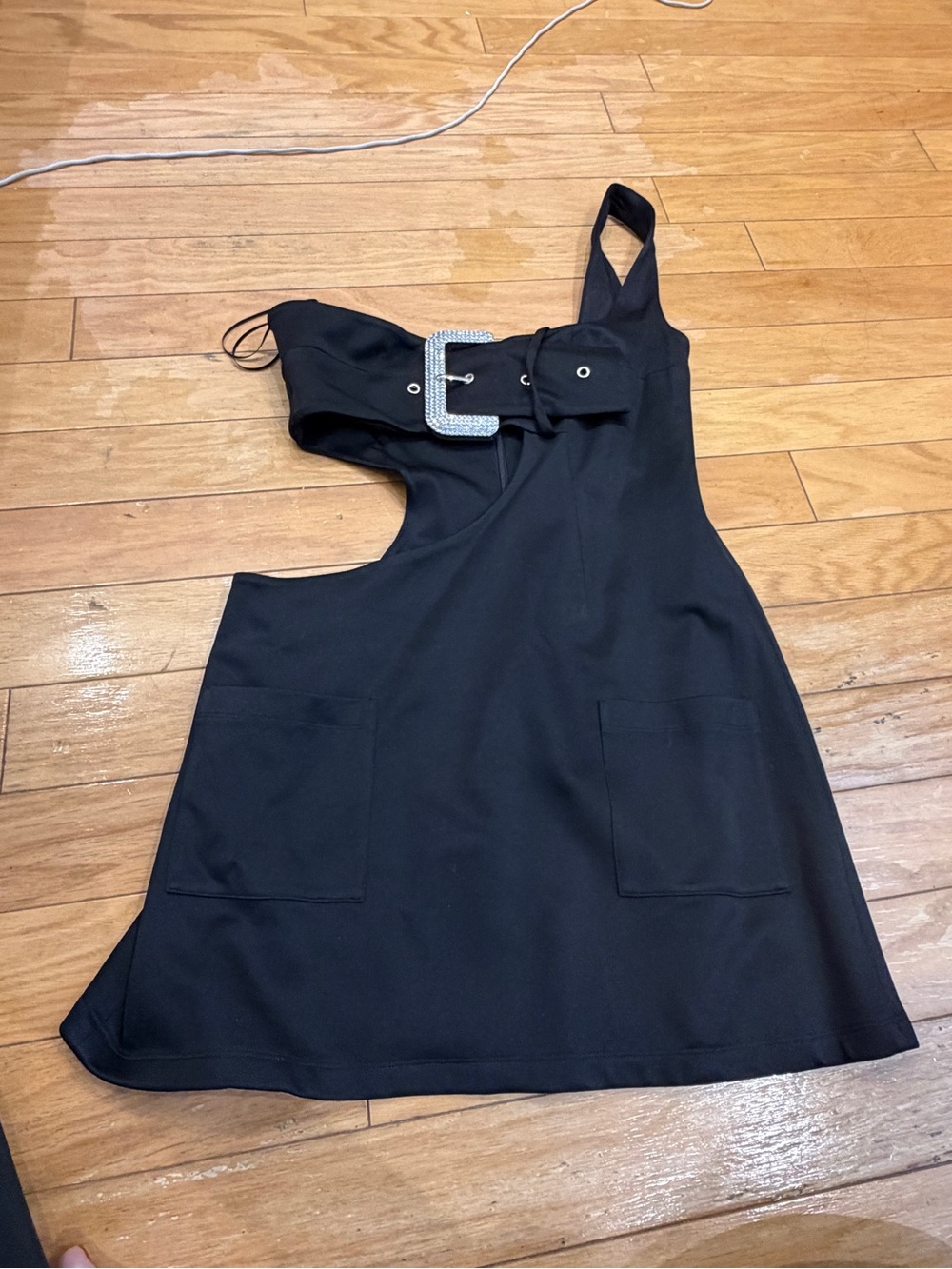 New AREA Black Belted Mini Dress Sz L